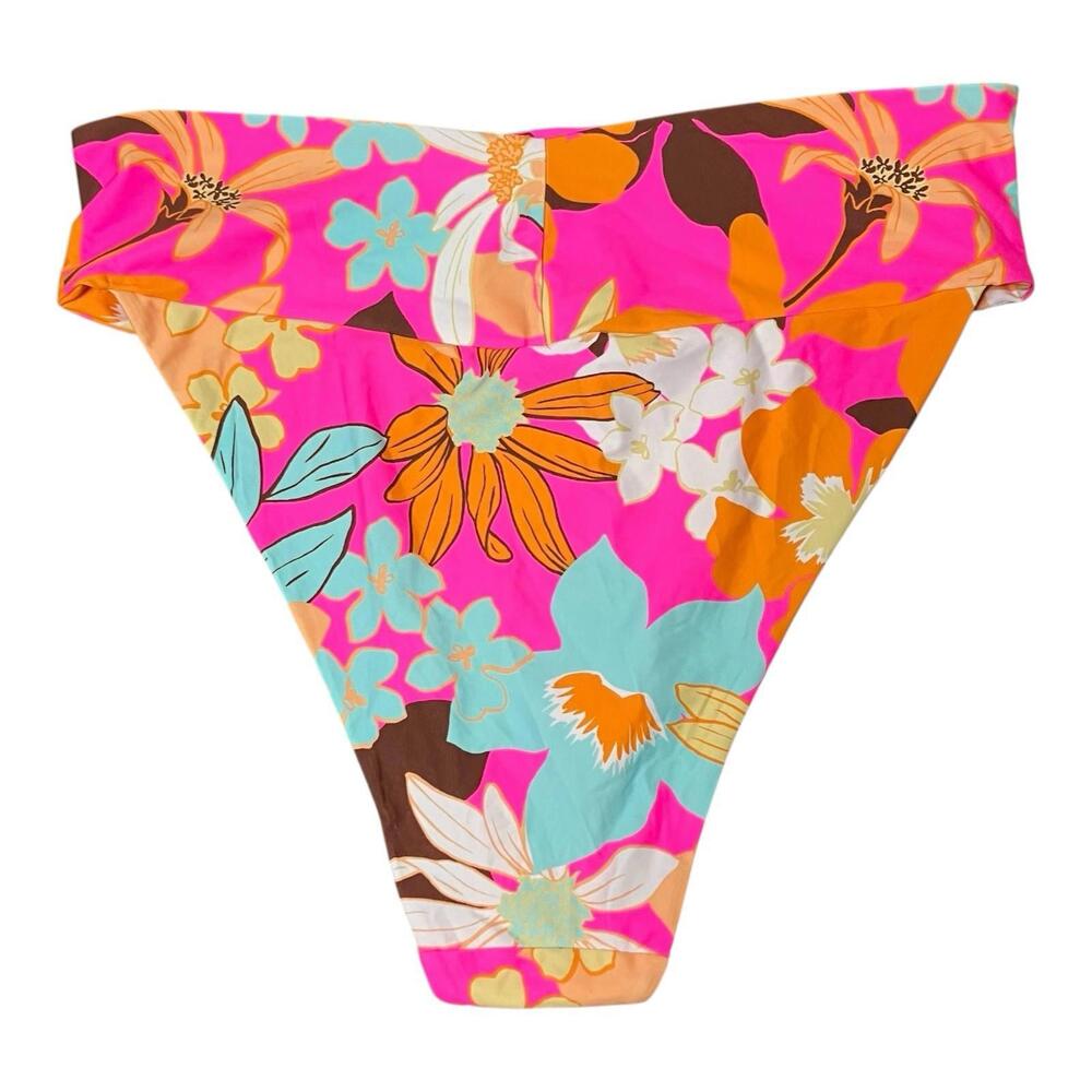 Aerie Swim Bottom Womens Pink Floral Banded High Cut Cheeky Bikini Tropical XXL - Picture 8 of 10